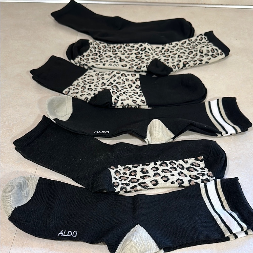 Aldo Black and Leopard Print Socks Set